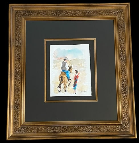 Urbain Huchet Cavelier Mexicaine Original Watercolor Painting COA: This vibrant original watercolor painting by the French contemporary artist Urbain Huchet depicts a colorful "Cavelier Mexicaine." Huchet is celebrated for his spontaneous, lively brushwork and his ab