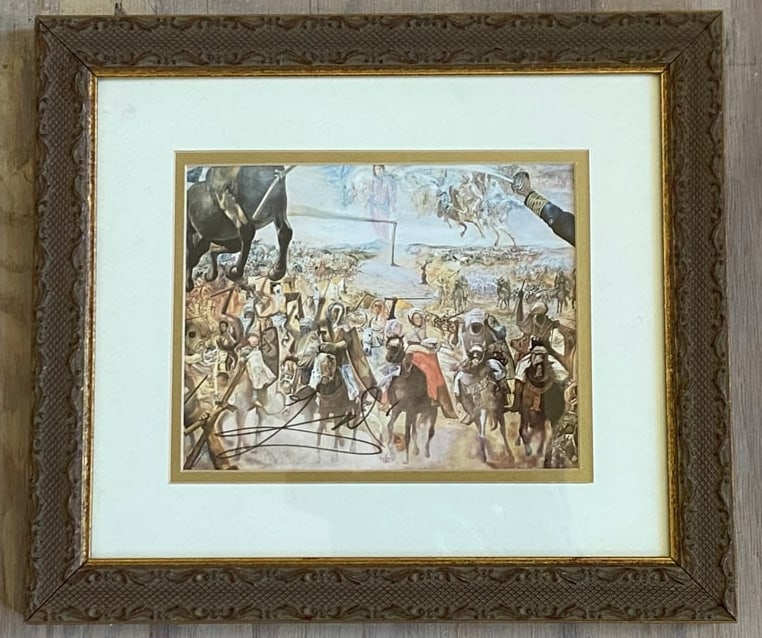 Salvador Dali Hand Signed The Battle of Tetuan Lithograph COA: This impressive hand-signed lithograph by Salvador Dalí (1904–1989) depicts his masterpiece, The Battle of Tetuan (La Batalla de Tetuán). Created during his "Classic" period, this work is an epic