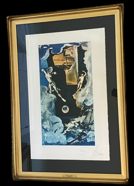 Salvador Dali Hand Signed The Tower Lithograph 103/250 COA: This limited-edition lithograph, The Tower, is hand-signed by Salvador Dalí and numbered 103/250. The image features architectural motifs typical of Dalí’s explorations of mysticism and history, l