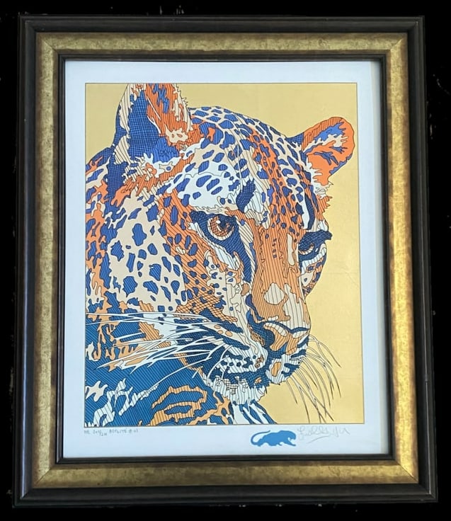 Guillaume Azoulay Agilite Le Leopard Etching COA: These lots feature signature etchings by Guillaume Azoulay, a contemporary master of line art. Azoulay is known for his ability to convey incredible movement and energy through thousands of meticulous