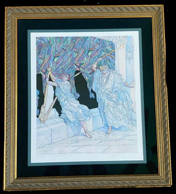 Guillaume Azoulay 2003 David Et Soul Serigraph 3/5: These lots feature works from Guillaume Azoulay’s acclaimed 2003 Bible Suite. Using his signature "lineomism" technique, Azoulay reinterprets biblical narratives through a flurry of energetic, vibra