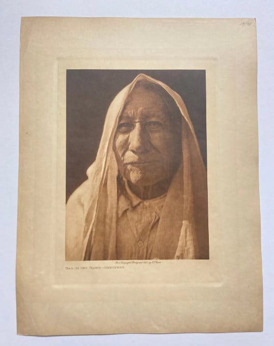 1927 Antique Edward Curtis Man on The Cloud Photogravures: A rare, original photogravure plate by Edward S. Curtis, the legendary "Shadow Catcher" of the American West. Dated 1927, this piece originates from the final, most elusive years of Curtis’s 30-year