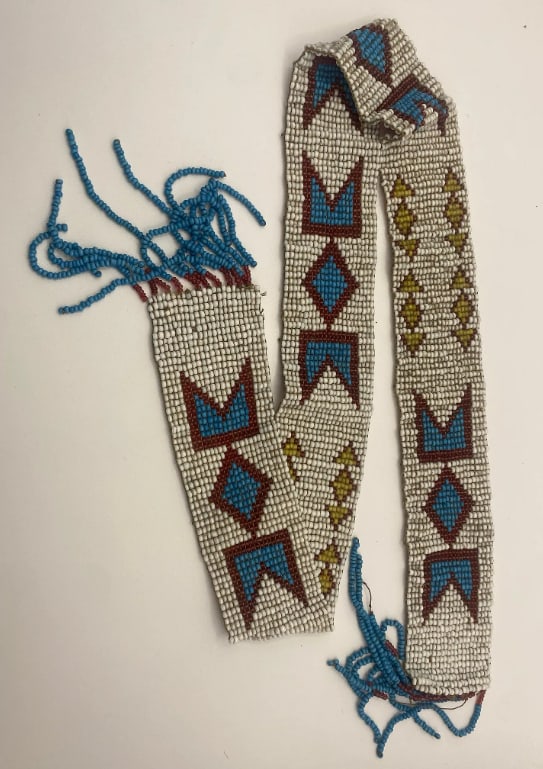 Native American Apache Loom Beaded Ceremonial Necklace: 19th to early 20th century Measures 27” long and 1.35” wide