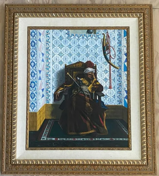 Vintage Arab Sultan Serigraph: Measures 34"x30". Unsure of artist