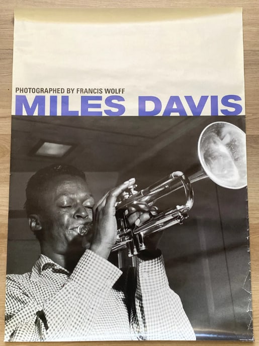 Miles Davis Blue Note Concert Poster: Concert poster featuring Miles Davis associated with Blue Note, reflecting the legacy of modern jazz. Has some wear on lower right. First printing measures 34X 24.
