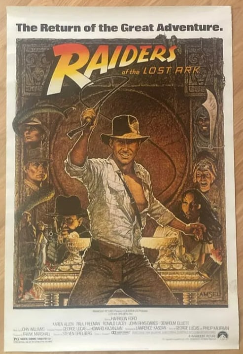 Raiders of The Losrt Ark Original Movie Poster: First printing. Measures 36X 24.