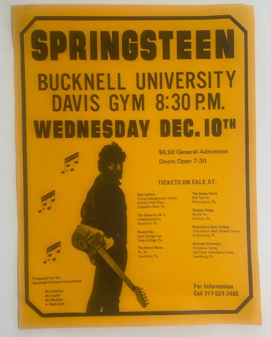 Bruce Springsteen Bucknell Concert Poster: 1st printing measures 22.5x17