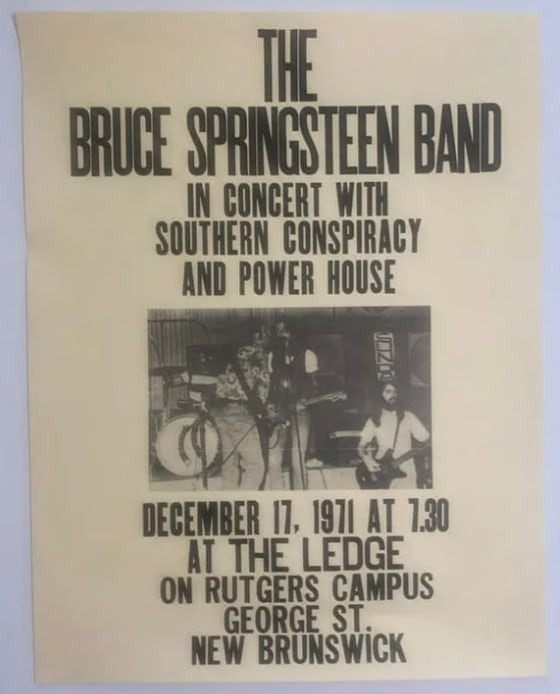 Bruce Springsteen 1971 Rutgers Concert Poster: First printing measures 22.5 X 17.5
