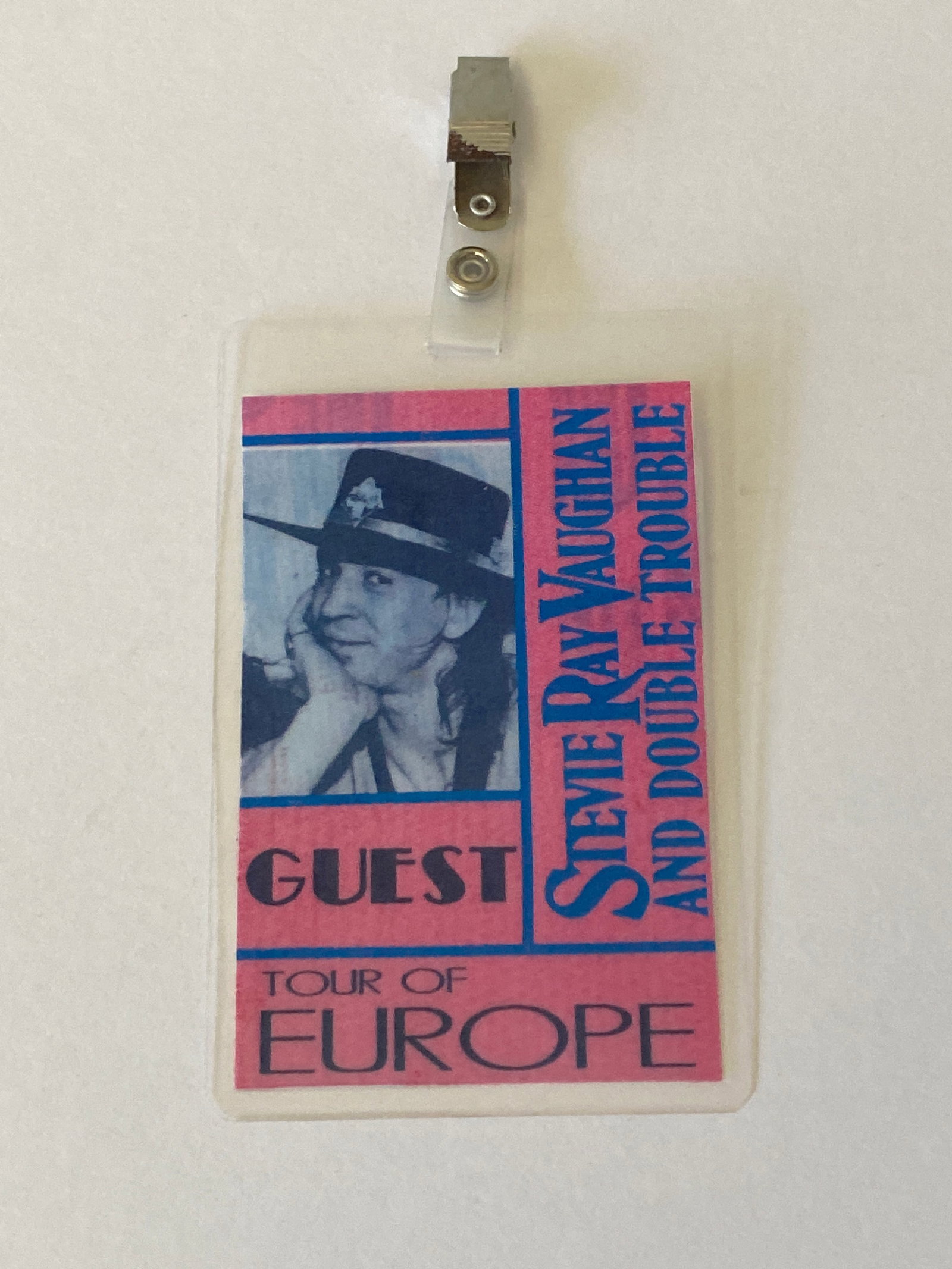 Stevie Ray Vaughn Europe Tour Backstage Pass: Backstage pass from a European tour of Stevie Ray Vaughan, offering collectible appeal tied to the legendary performer.