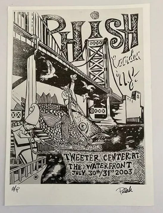 Phish Pollack Artist Proof Print: Artist Proof by Jim Pollock associated with Phish, featuring the artist’s distinctive style and strong following among fans of the band. Measures 12x8.75