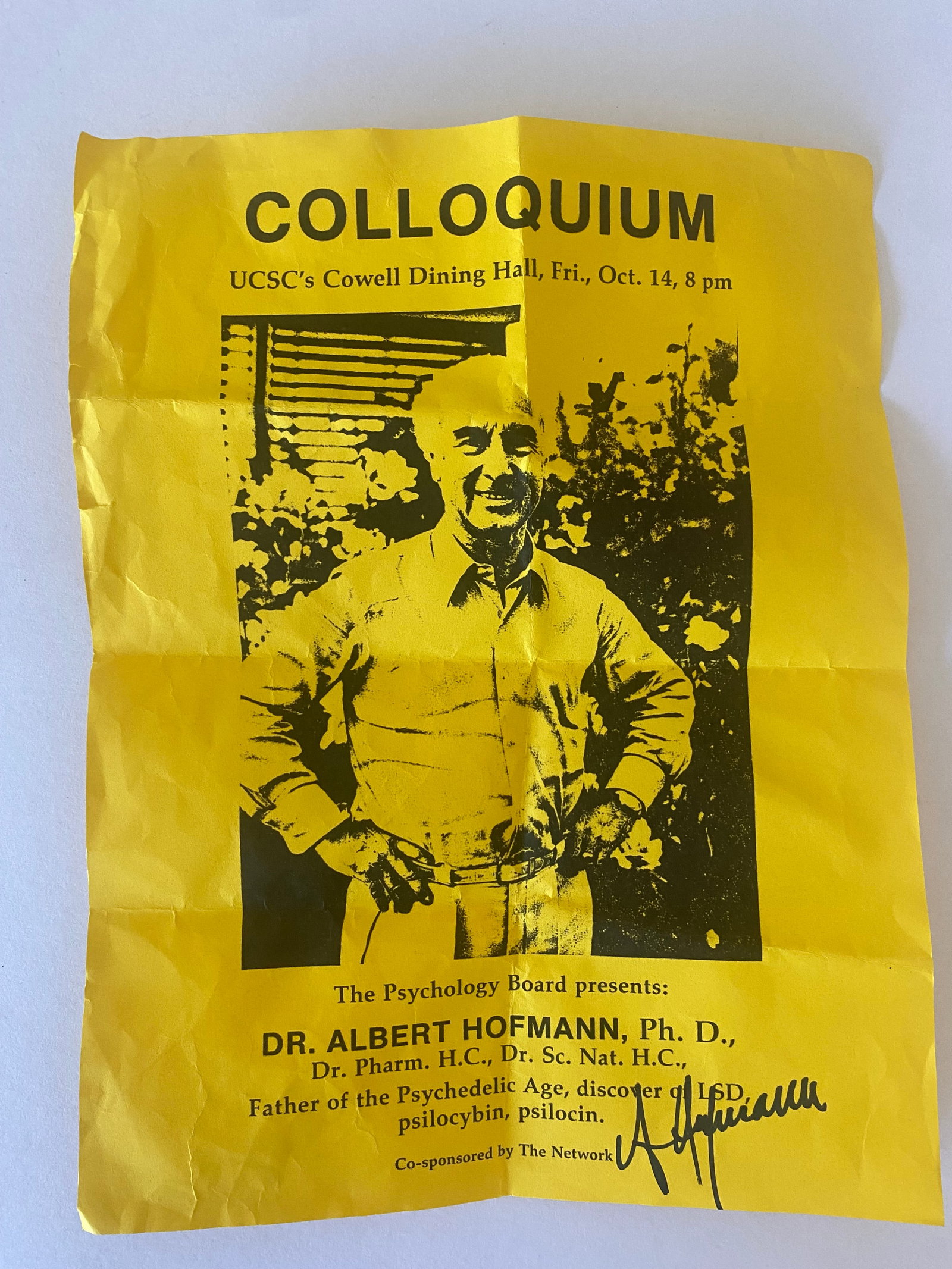 Albert Hoffman Signed Colloquium Lecture Flyer (1 of 1)