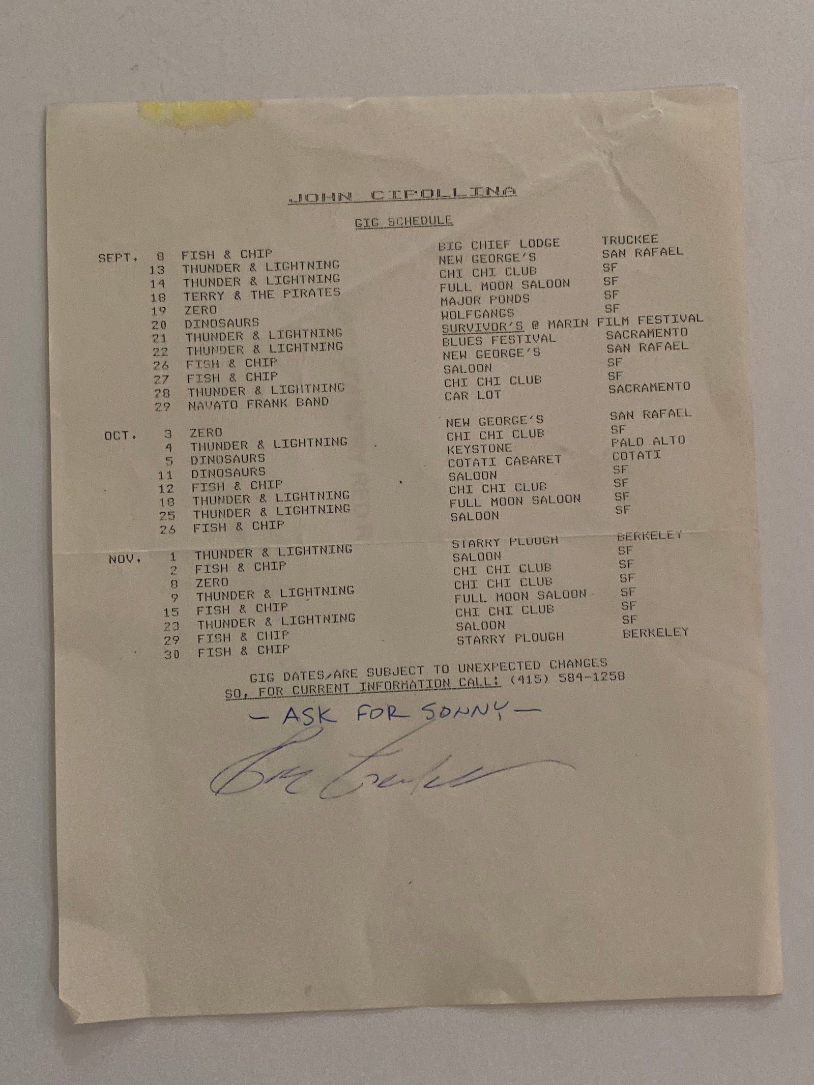 John Cipollina Quicksilver Messenger Service signed itinerary: Collection of vintage 1980s bumper stickers associated with Grateful Dead, featuring colorful graphics and strong nostalgia tied to fan and touring culture.