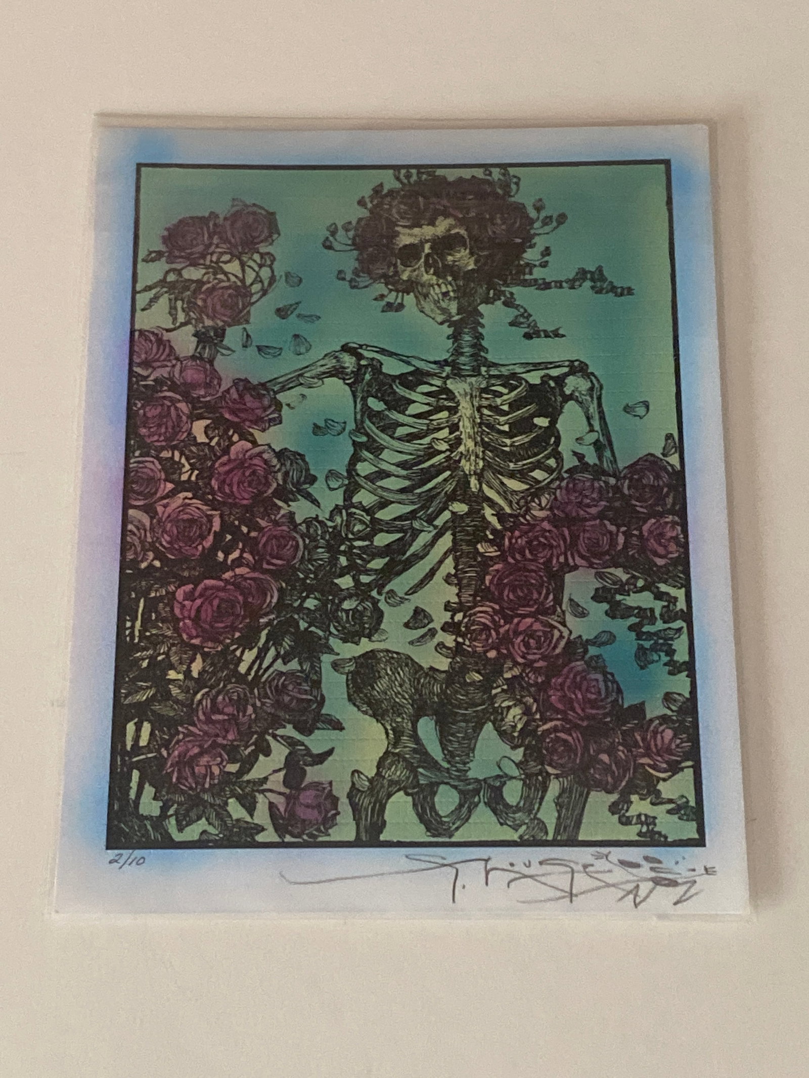 Stanley Mouse Hand Painted Signed Blotter Art: Hand-painted blotter art signed by Stanley Mouse, showcasing the artist’s iconic psychedelic imagery and distinctive counterculture style, making it a highly collectible piece of modern rock