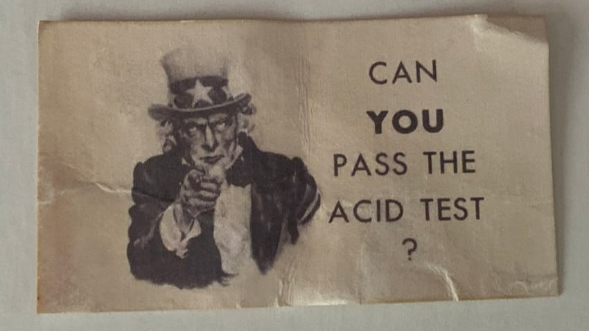 Ken Kesey Acid Tests Original 1966 Card: Original 1966 Acid Test card associated with Ken Kesey and the Merry Pranksters, representing a rare artifact from the birth of psychedelic culture.