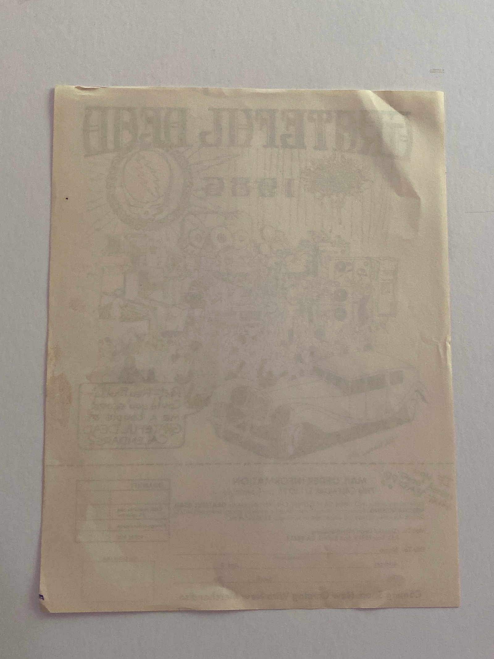 Grateful Dead 1986 Calander Mail Order Form - 2