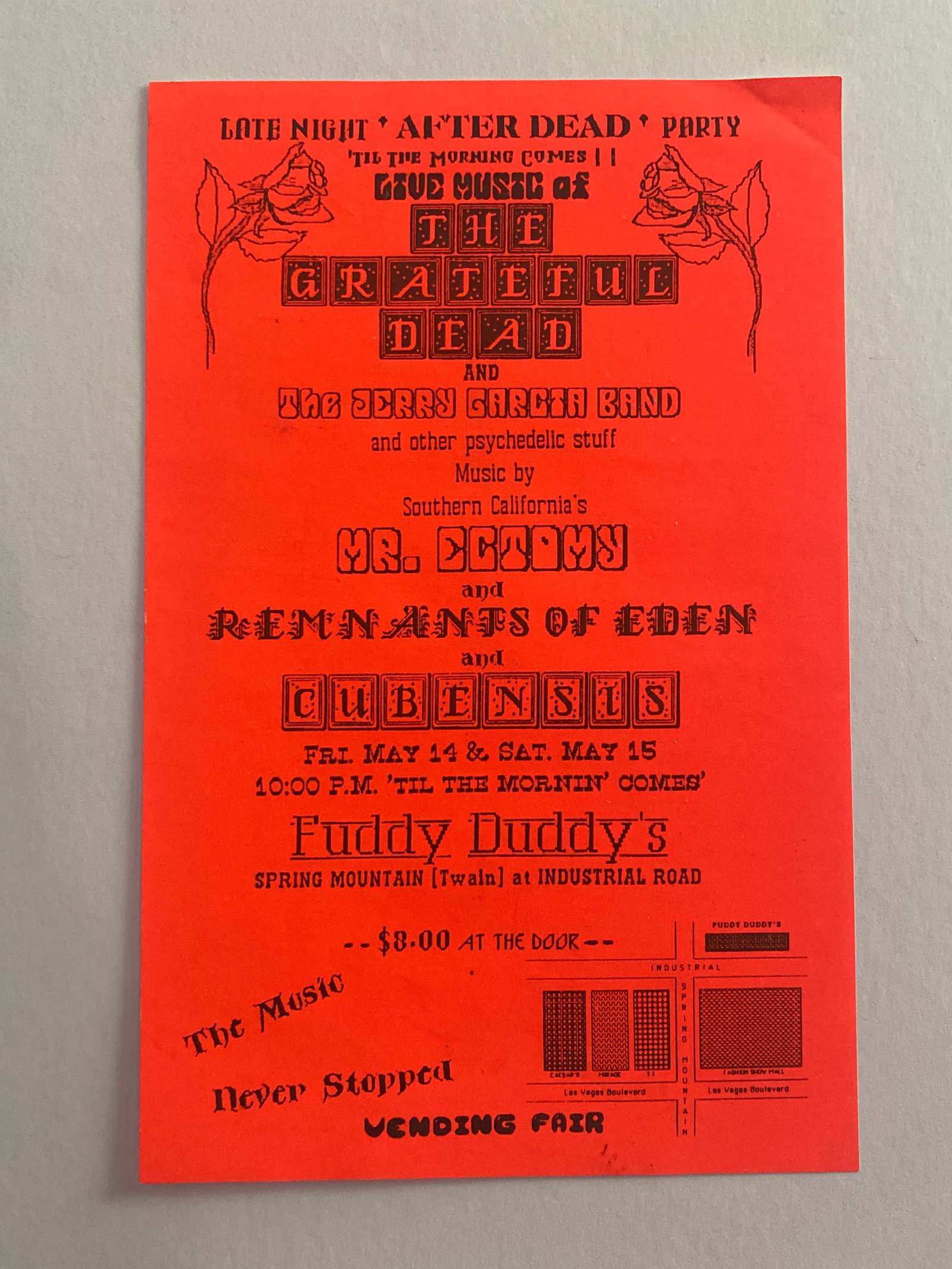 Grateful Dead Concert San Francisco Afterparty Flyer: Concert afterparty flyer from San Francisco associated with Grateful Dead events and the city’s legendary music culture.