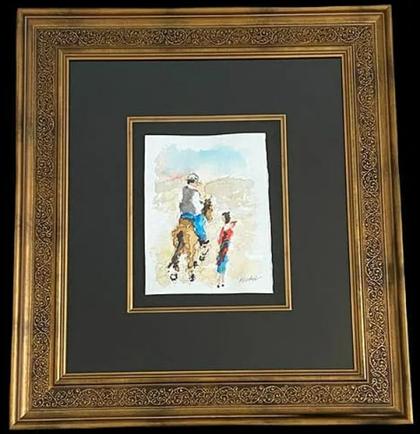 Urbain Huchet Cavelier Mexicaine Original Watercolor Painting COA: This vibrant original watercolor painting by the French contemporary artist Urbain Huchet depicts a colorful "Cavelier Mexicaine." Huchet is celebrated for his spontaneous, lively brushwork and his