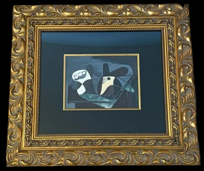 Pablo Picasso Hand Colored 1955 Nature Morte 1st Edition Lithograph COA: This remarkable lot features a 1st edition lithograph by Pablo Picasso, further distinguished by hand-colored elements that make it a unique iteration within the edition. Picasso’s mastery of the li