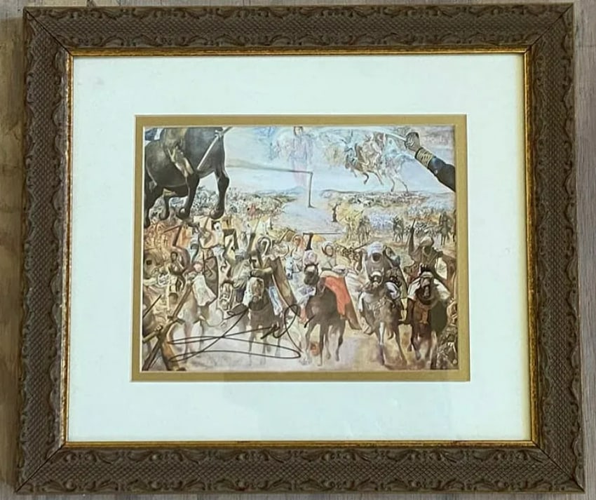 Salvador Dali Hand Signed The Battle of Tetuan Lithograph COA: This impressive hand-signed lithograph by Salvador Dalí (1904–1989) depicts his masterpiece, The Battle of Tetuan (La Batalla de Tetuán). Created during his "Classic" period, this work is an epic