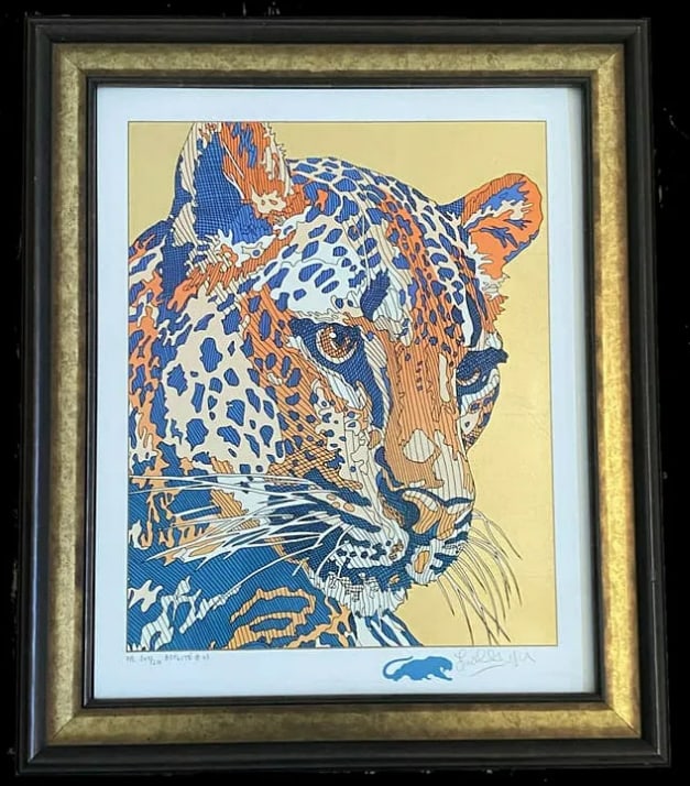 Guillaume Azoulay Agilite Le Leopard Etching Signed COA: These lots feature signature etchings by Guillaume Azoulay, a contemporary master of line art. Azoulay is known for his ability to convey incredible movement and energy through thousands of meticulous