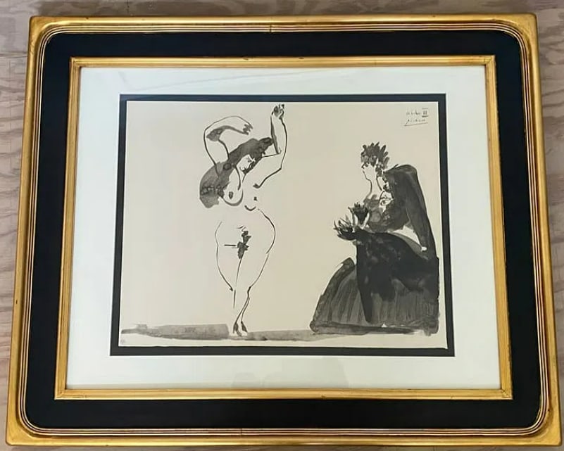 Pablo Picasso 1960 Toros Plate Signed Lithograph COA: This 1960 plate-signed lithograph titled Toros is another powerful example of Picasso’s obsession with the bullfight. The minimalist, high-contrast composition captures the energy of the arena with