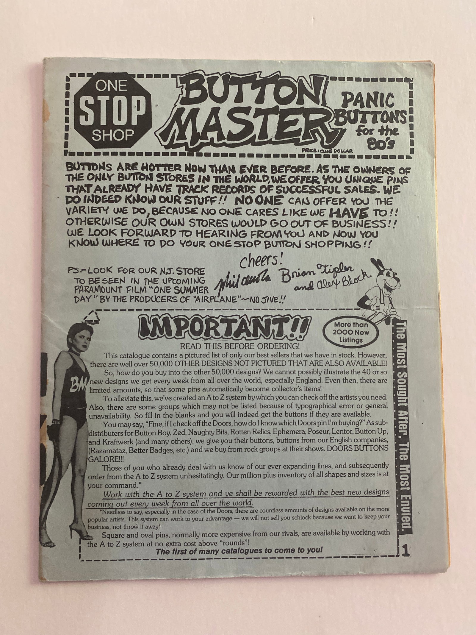 Buttin Master Catalog Grateful Dead Lot: Full 20 page catalogue with order form
