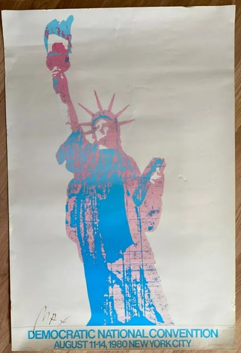 Peter Max 1980 DNC Convention Poster Signed: Extremely rare original convention hung 1980 Peter Max Democratic National Convention poster, boldly hand-signed by the artist, measures an impressive 35.5 x 24 inches