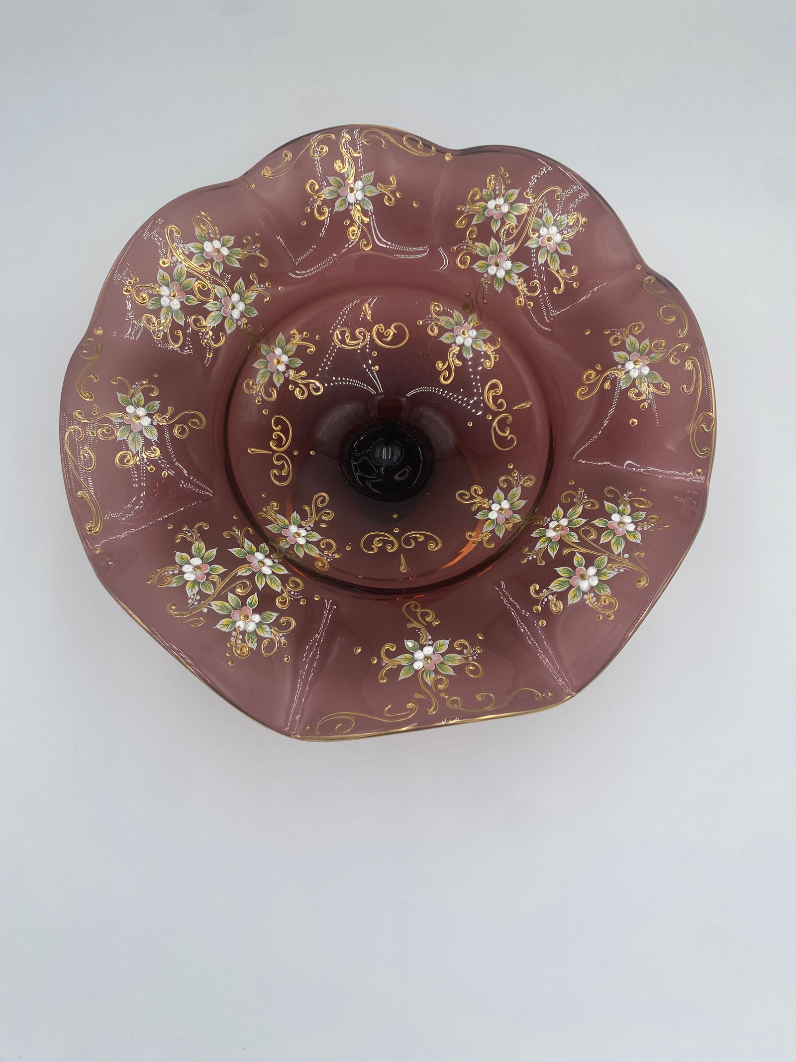 Antique Hand Blown Guilt Compote - 2