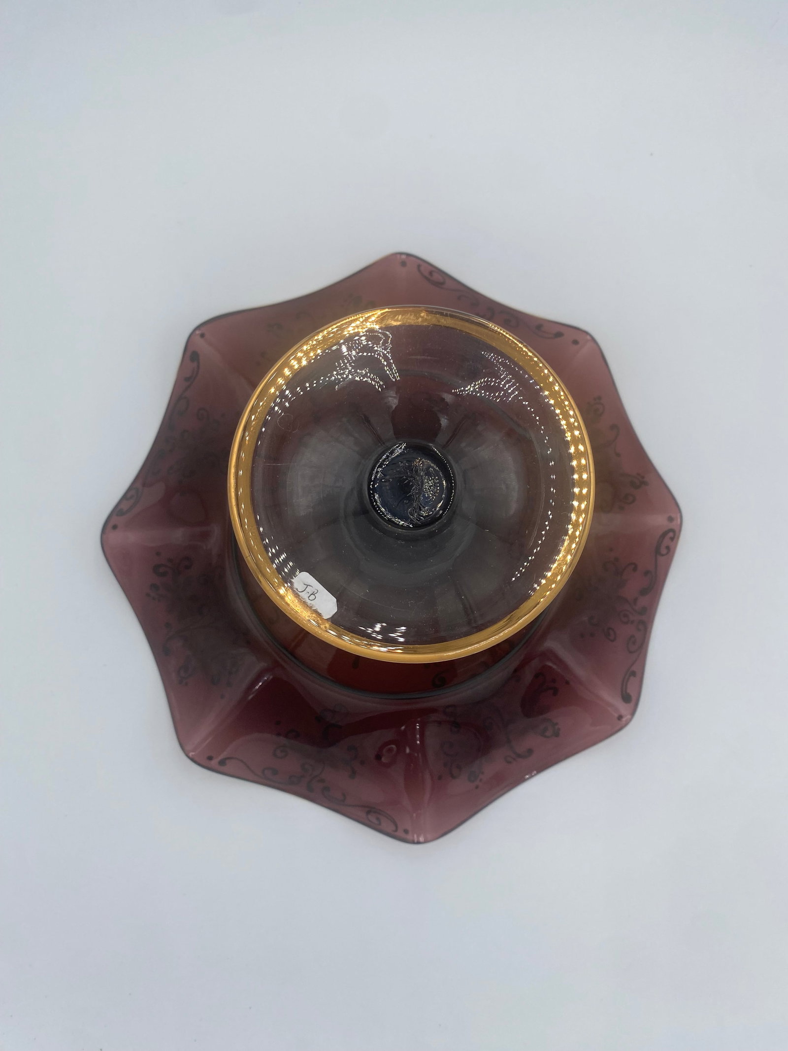 Antique Hand Blown Guilt Compote - 3