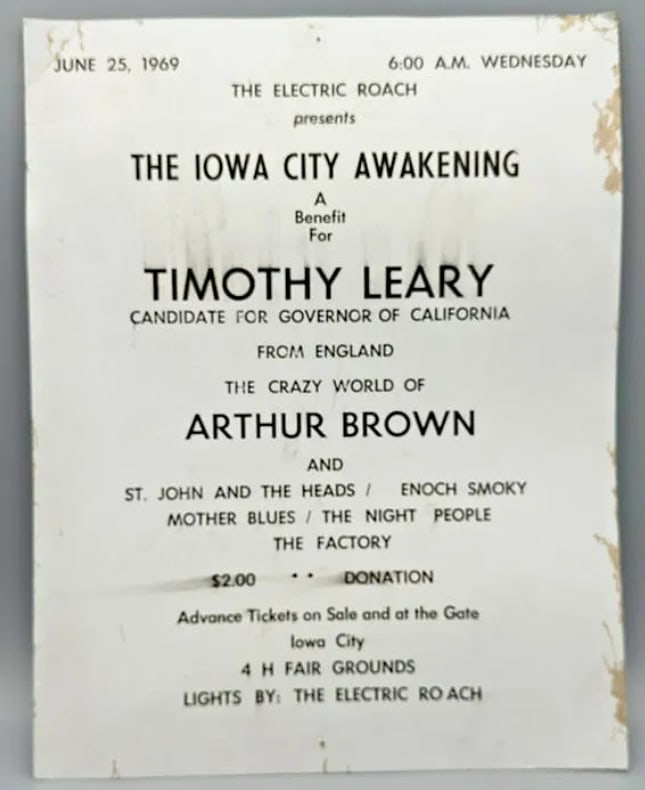 Timothy Leary 1969 Ca Governor Event Flyer: Original 1st Printing Measures 11x14