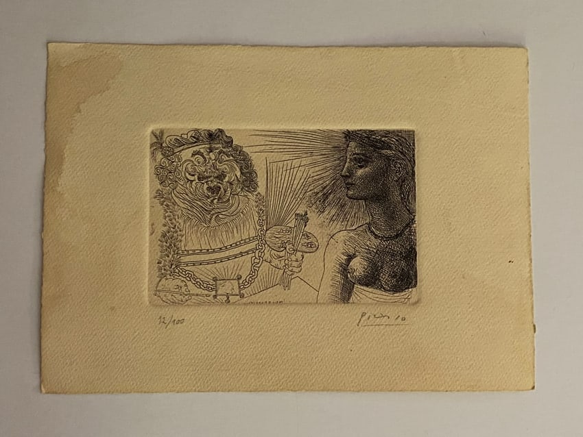 Pablo Picasso Signed Etching: Measures 11.5x8.35
