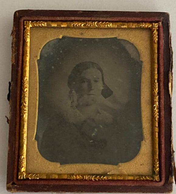 Antique 1/6 Plate Ambrotype Native American Girl Photo: Antique 1/6 plate ambrotype photograph depicting a Native American girl, produced by the mid-19th-century wet-plate process on glass.