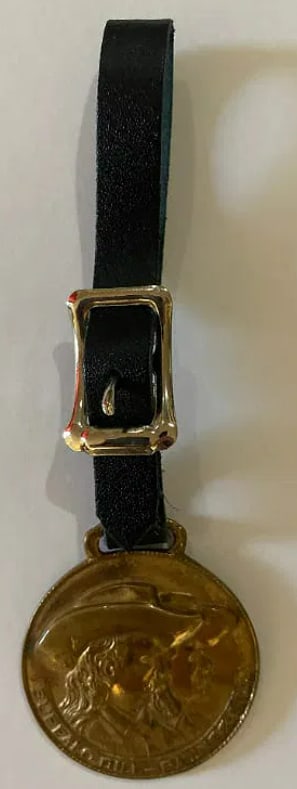 Pawnee Bill Owned Buffalo Bill Wild West Show Watch Fob: Watch fob tied to Buffalo Bill and owned by Pawnee Bill from the Wild West show branding—classic personal accessory ephemera from the late 19th/early 20th century when watch chains and fobs were