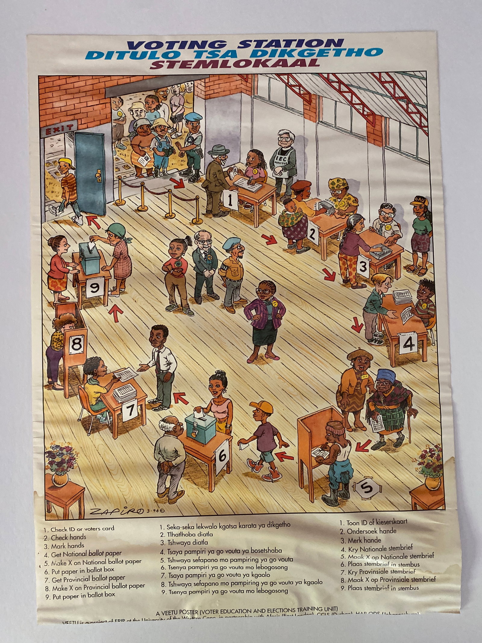 Nelson Madela 1994 1st South Africa Election Poster: Original 1994 South African election poster featuring Nelson Mandela, commemorating the nation's first democratic election and a pivotal moment in world history. Measures 23x16