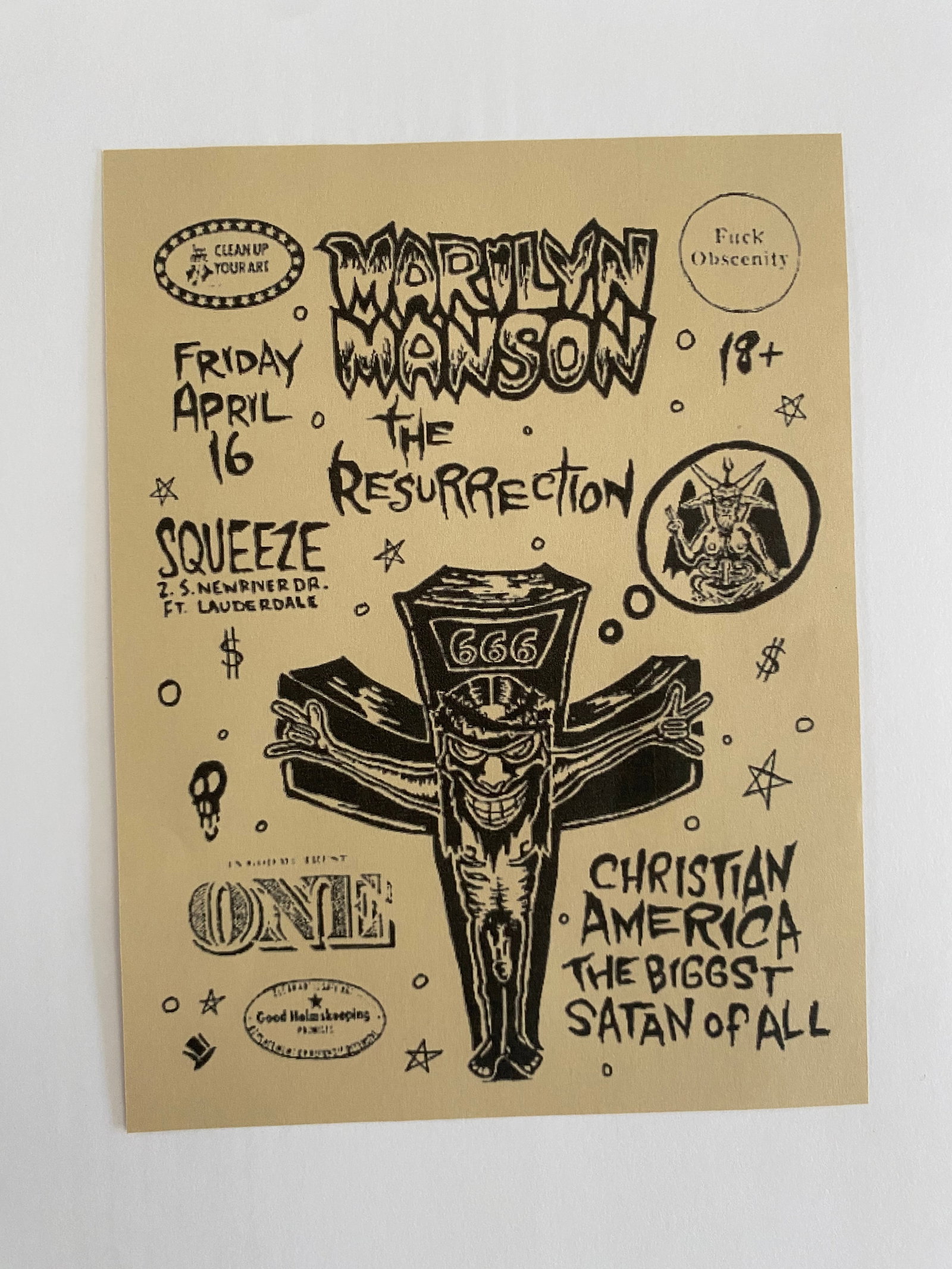 Marylin Manson Concert flyer: 1st printing
