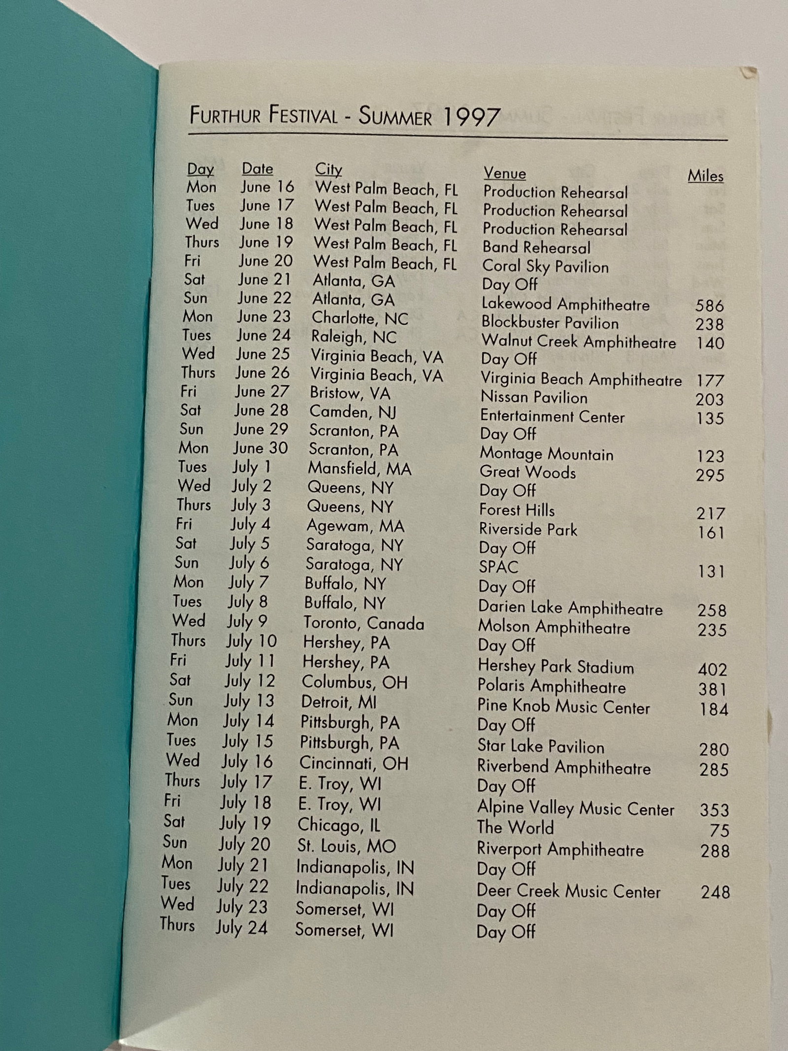 Grateful Dead 1997 Further Festival Itinerary Book - 2