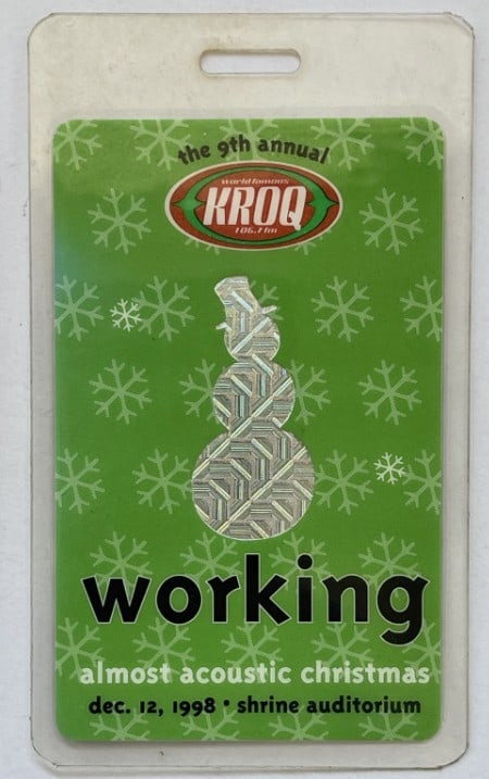 Almost Acoustic Christmas 1998 Crew Backstage Pass: Almost Acoustic Christmas 1998 Crew Backstage Pass – Authentic crew backstage pass issued for the 1998 Almost Acoustic Christmas festival. A collectible credential from a landmark alternative