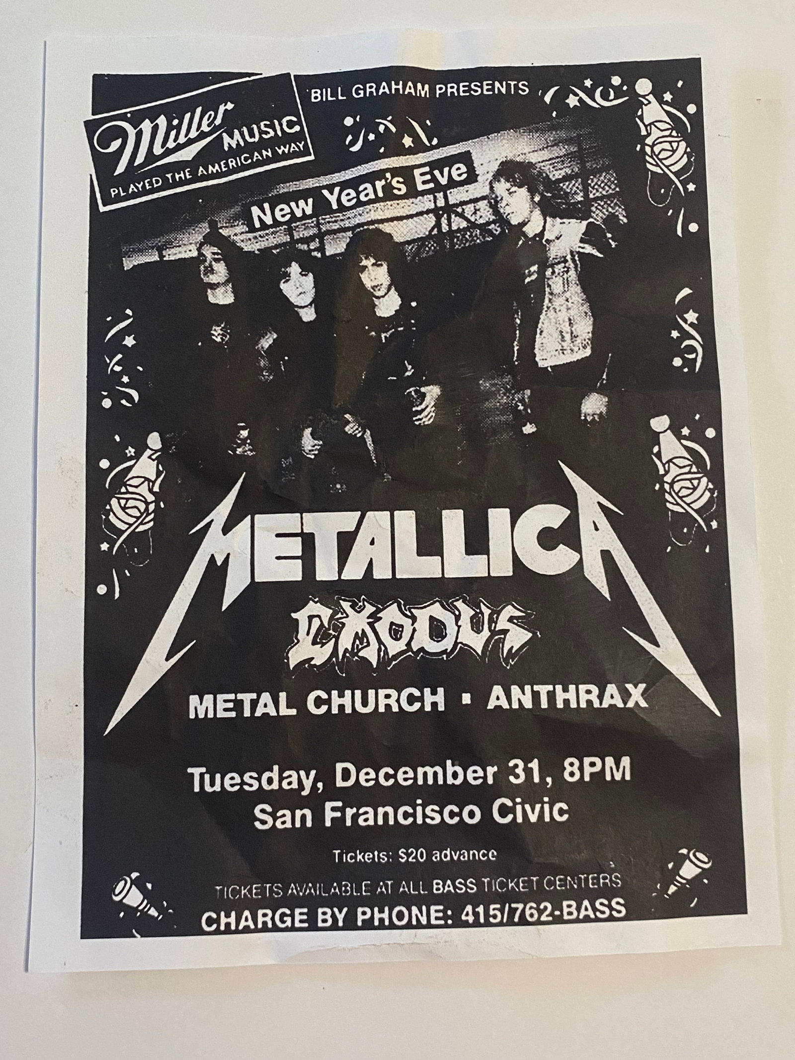 Metallica Original Fillmore Concert Flyer: measures 10.25x 7.75