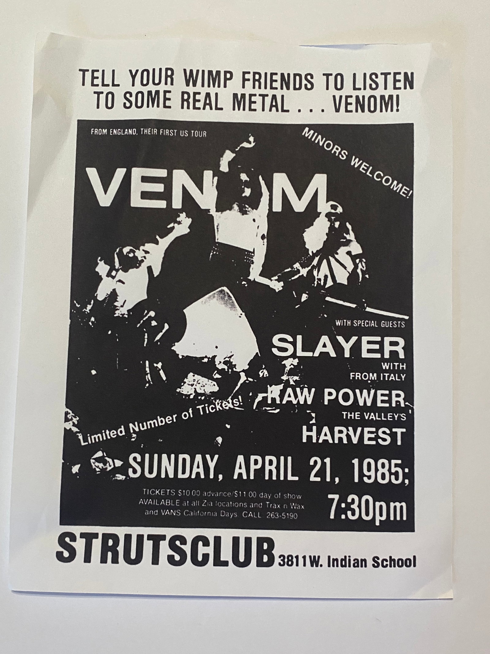 Venim Slayer Original Concert Flyer: measures 8.5x11