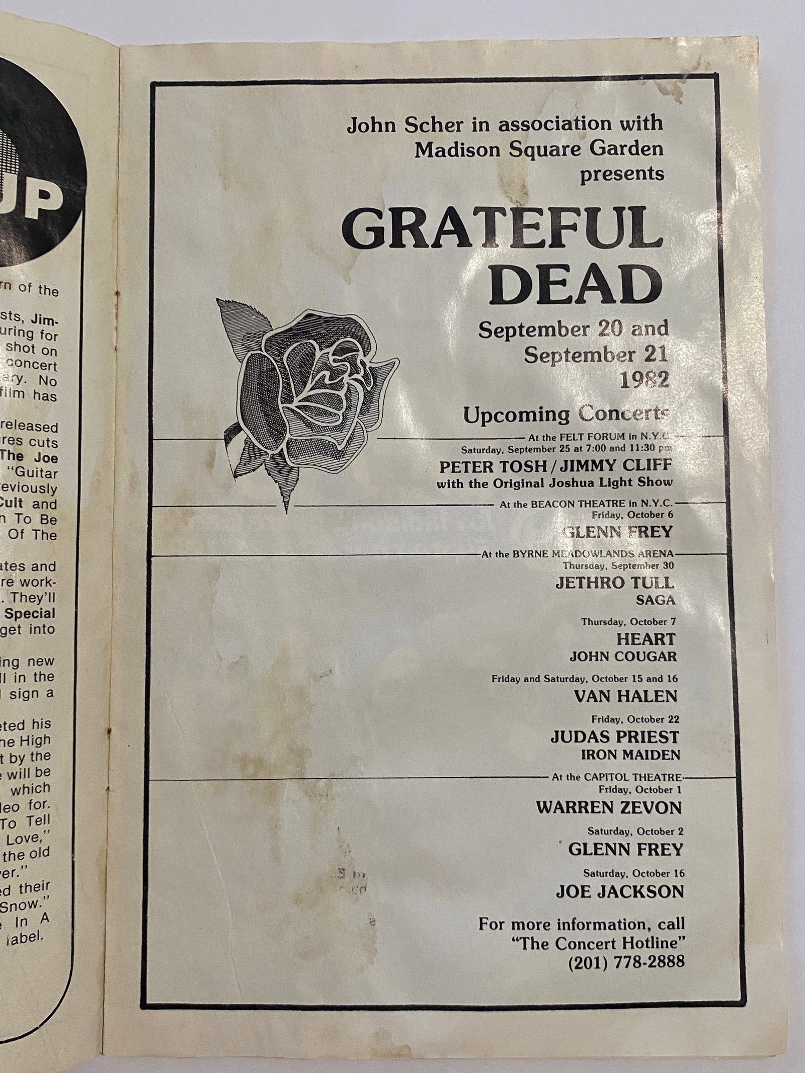 Grateful Dead 1982 Madison Square Garden Concert Program - 2