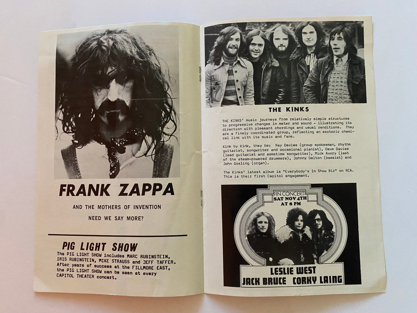 Frank Zappa 1972 Capitol Theatre Concert Program - 2