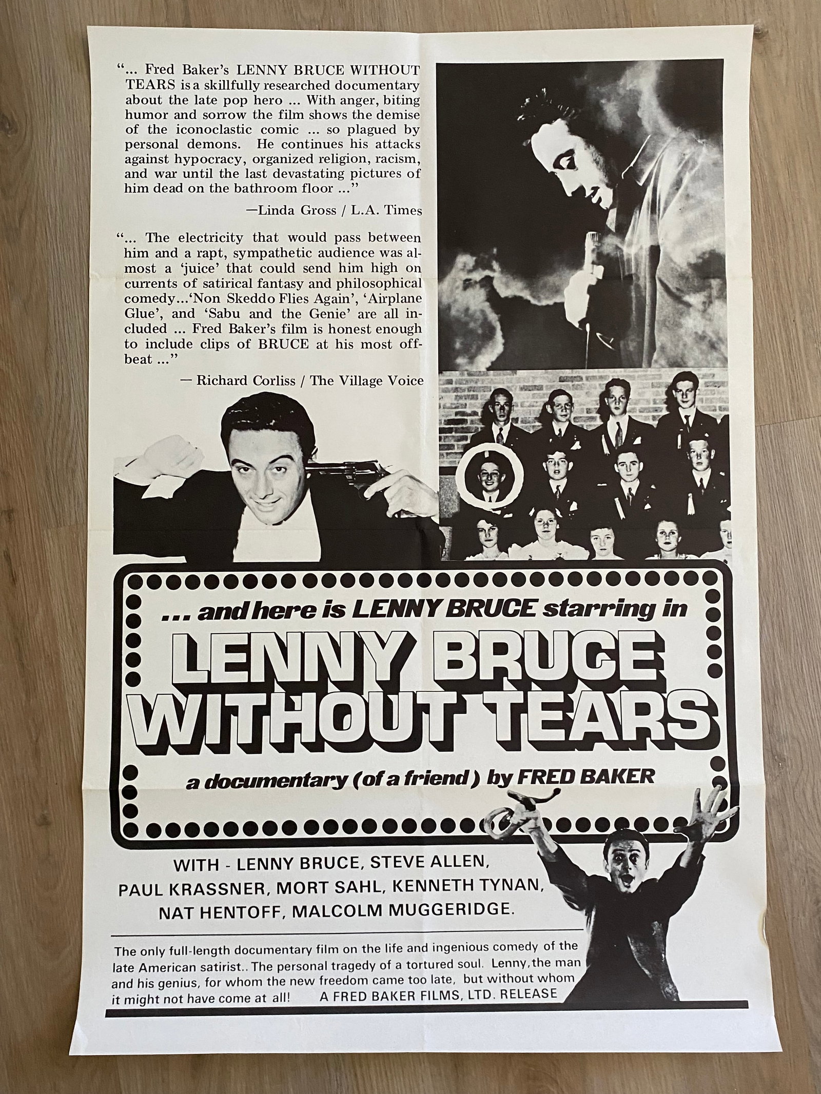 Lenny Bruce Without Tears Original Movie Poster: 1st Printing. Measures 47x21