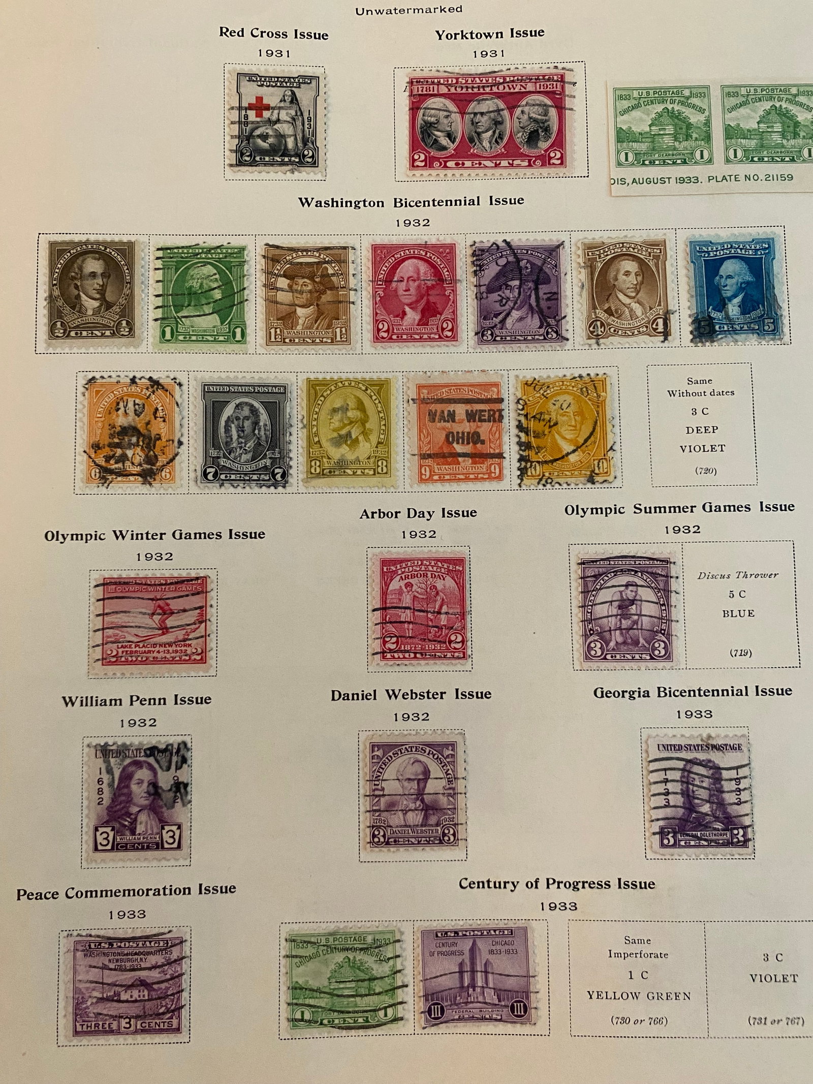 1931-33 US Stamp Lot: see pics. The stamps are untouched and are not affixed or attached on the reverse to the stamp album page. A thin strip of stamp tape is currently holding them in place and will be carefully removed p