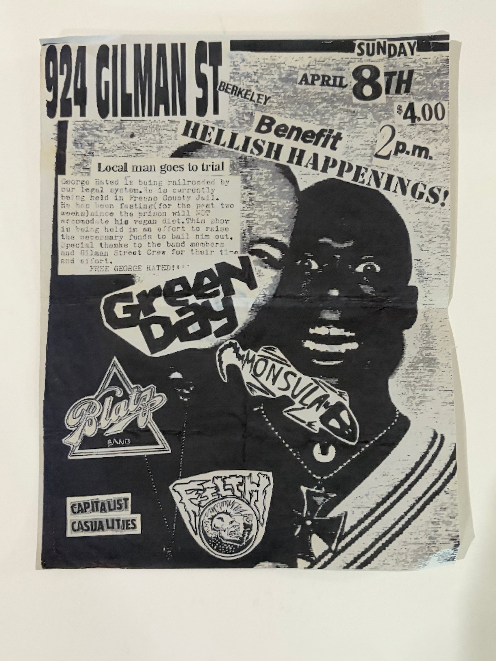 Green Day Original Concert Flyer: measures 8x6.25