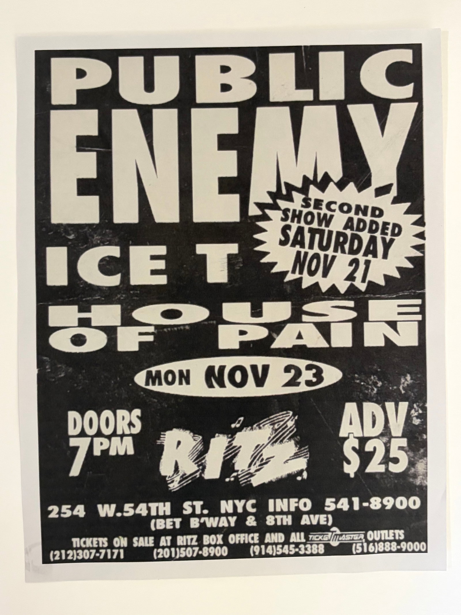 Public Enemy Original Concert Flyer: measures 11x8.5