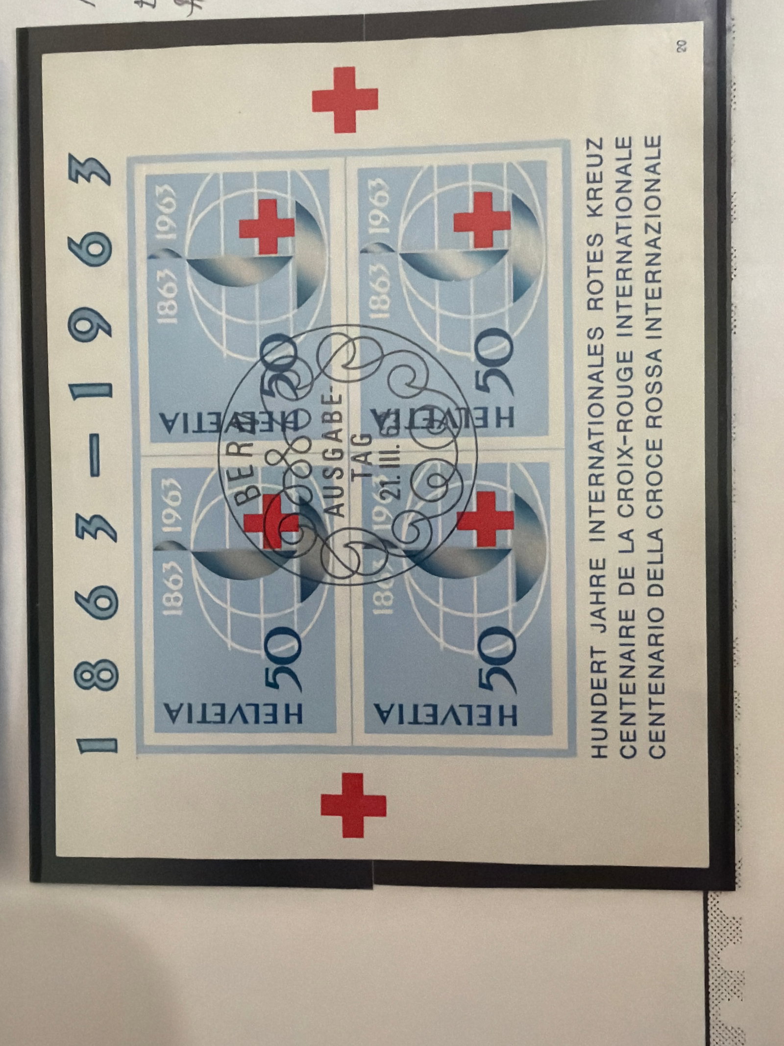 1963 Switzerland International Red Cross Centenary Souvenir Sheet
