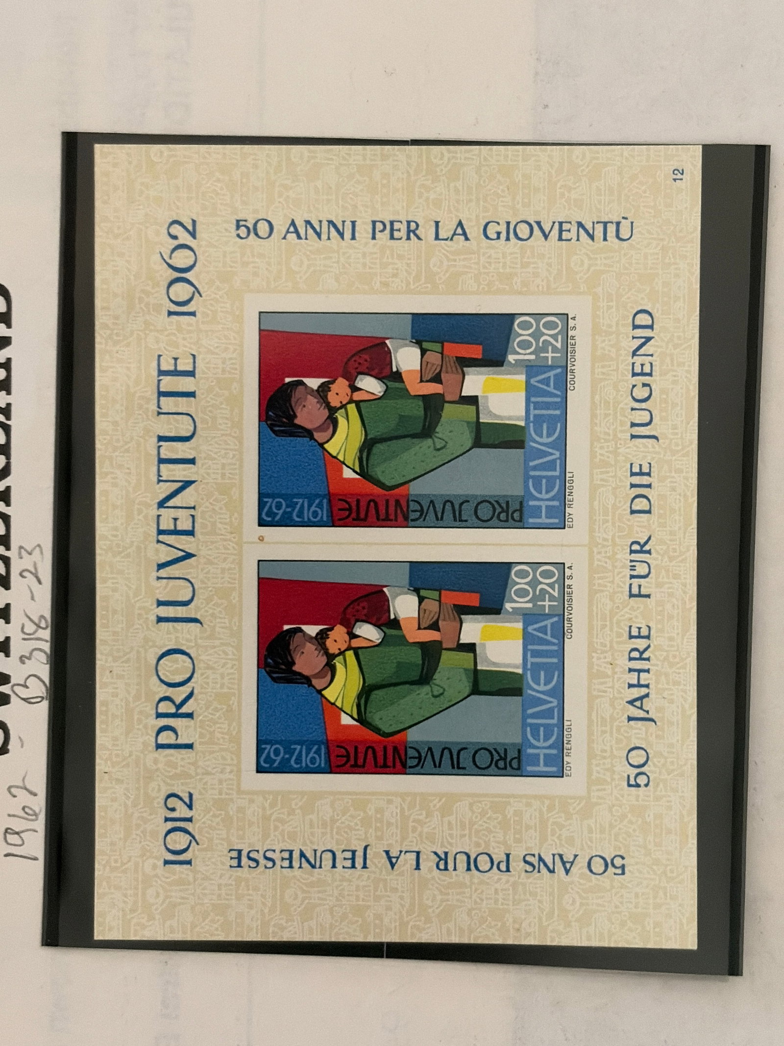 Switzerland 1962 Pro Juventute 50th Anniversary Souvenir Sheet Stamps (1 of 1)