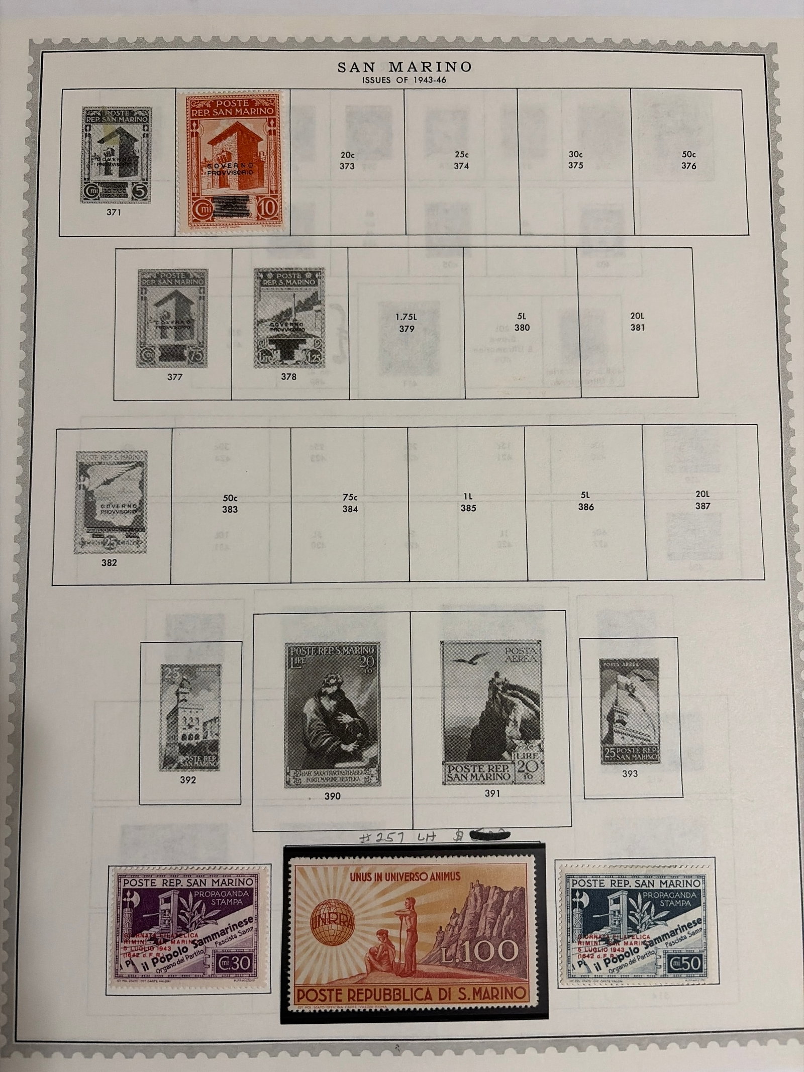 1943-1946 San Marino Provisional Government and UNRRA Stamps (1 of 3)