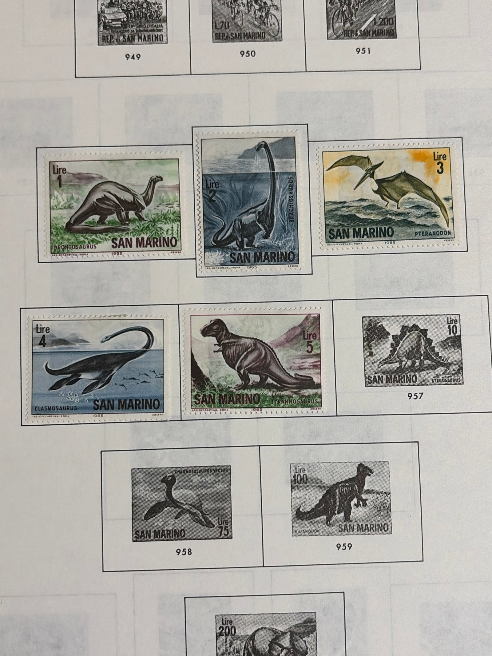 1965 San Marino Prehistoric Animals Dinosaur Stamp Group (1 of 1)