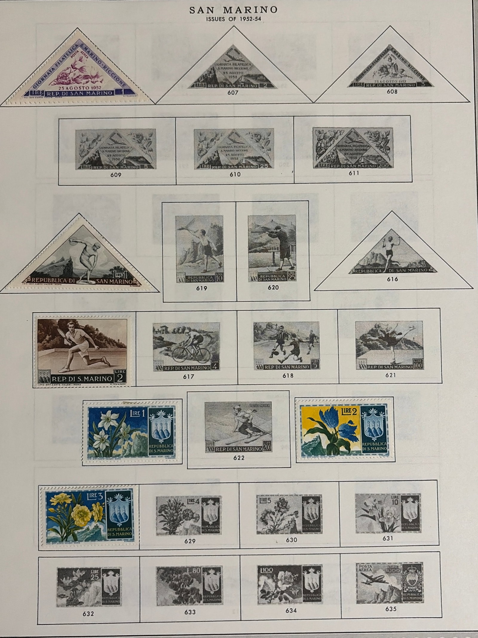 1952-1954 San Marino Sports and Alpine Flowers Stamp Group (1 of 1)